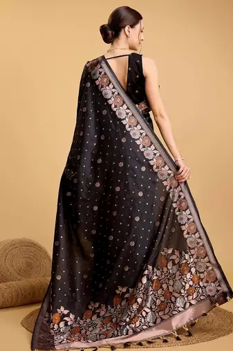 Black woven embellished pure silk banarasi saree with blouse