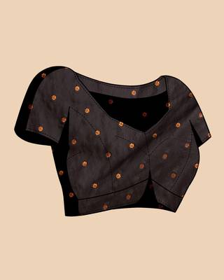 Black woven embellished silk blend banarasi saree with blouse 5