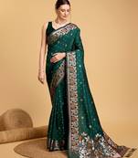 Green woven embellished pure silk banarasi saree with blouse