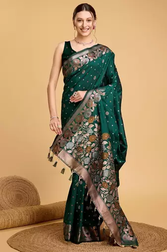 Green woven embellished pure silk banarasi saree with blouse