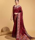 Maroon woven embellished pure silk banarasi saree with blouse