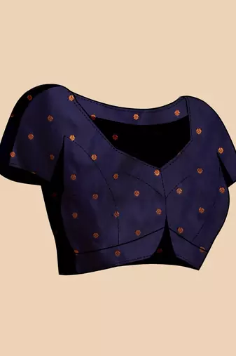 Navy blue woven embellished pure silk banarasi saree with blouse