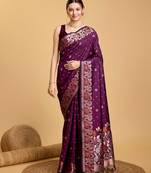 Purple woven embellished pure silk banarasi saree with blouse