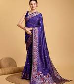 Violet woven embellished pure silk banarasi saree with blouse