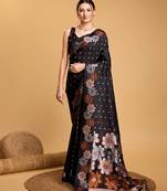 Black woven embellished pure silk banarasi saree with blouse