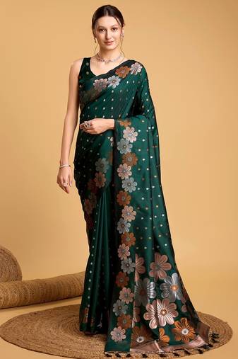 Green woven embellished pure silk banarasi saree with blouse