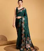 Green woven embellished pure silk banarasi saree with blouse