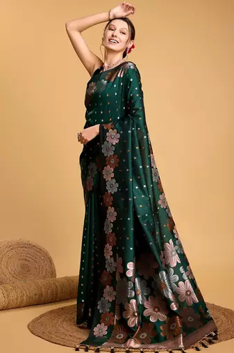 Green woven embellished pure silk banarasi saree with blouse