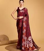 Maroon woven embellished pure silk banarasi saree with blouse