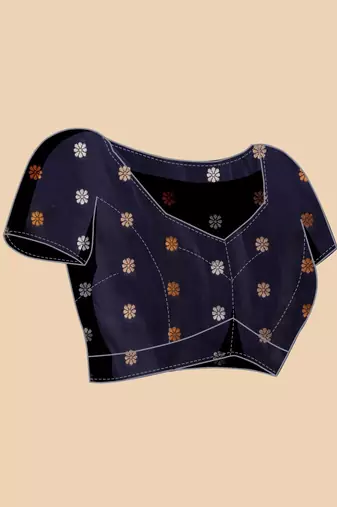 Navy blue woven embellished pure silk banarasi saree with blouse