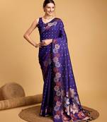 Violet woven embellished pure silk banarasi saree with blouse