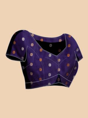 Violet woven embellished silk blend banarasi saree with blouse 5