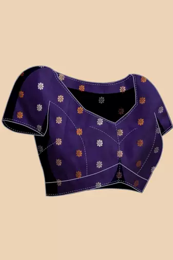 Violet woven embellished pure silk banarasi saree with blouse