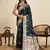 Navy blue floral print woven satin banarasi saree with blouse