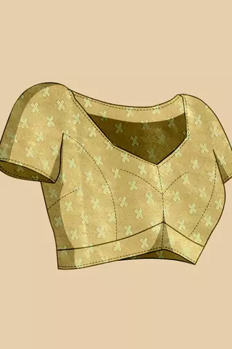 Olive green floral print woven semi silk banarasi saree with blouse