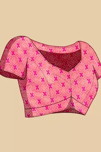 Olive green pink floral print woven semi silk banarasi saree with blouse
