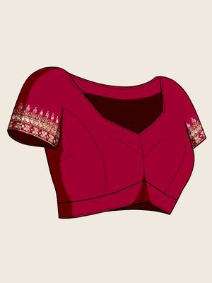 Rani pink embroidered vichitra soft silk bollywood saree with blouse 5