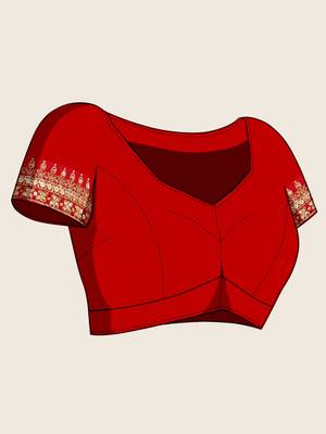 Red embroidered vichitra soft silk bollywood saree with blouse 5