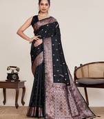 Black floral jacquard banarasi saree with blouse