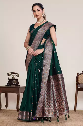Green floral jacquard banarasi saree with blouse