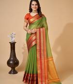 Mehendi woven self design cotton silk kota doria saree with blouse