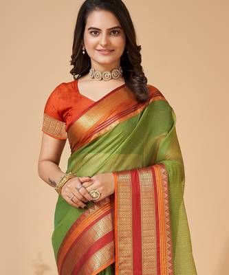 Mehendi woven self design cotton silk kota doria saree with blouse 2