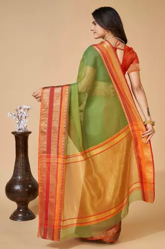 Mehendi woven self design cotton silk kota doria saree with blouse