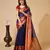 Navy blue woven self design cotton silk kota doria saree with blouse