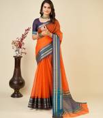 Dark orange woven self design cotton silk kota doria saree with blouse