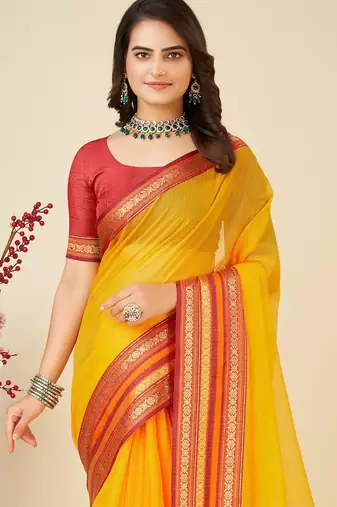 Yellow woven self design cotton silk kota doria saree with blouse