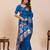 Blue floral print pure soft silk banarasi saree with blouse
