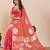 Coral pink floral print pure soft silk banarasi saree with blouse
