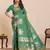 Green floral print pure soft silk banarasi saree with blouse
