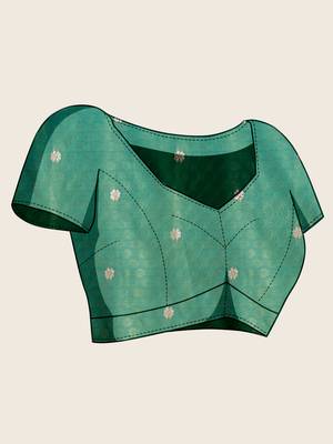 Green floral print soft silk blend banarasi saree with blouse 5