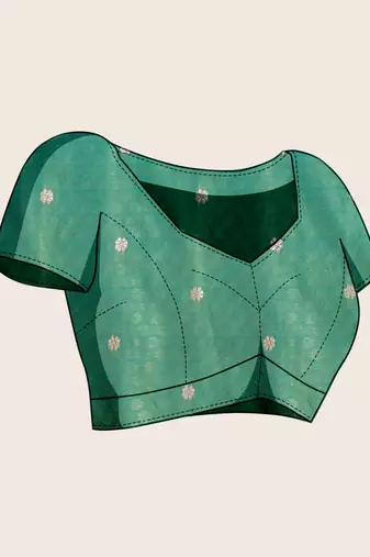 Green floral print pure soft silk banarasi saree with blouse