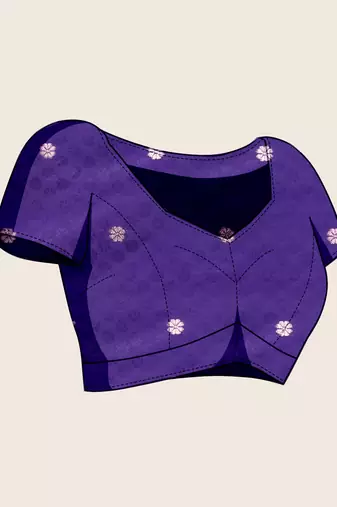Violet floral print pure soft silk banarasi saree with blouse