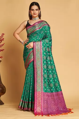 Rama woven self design embellished pure silk patola saree with blouse