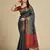 Grey woven self design embellished pure silk patola saree with blouse