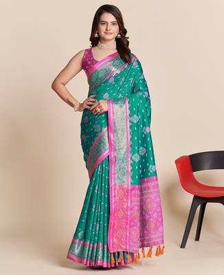 Rama woven self design embellished pure silk patola saree with blouse 1