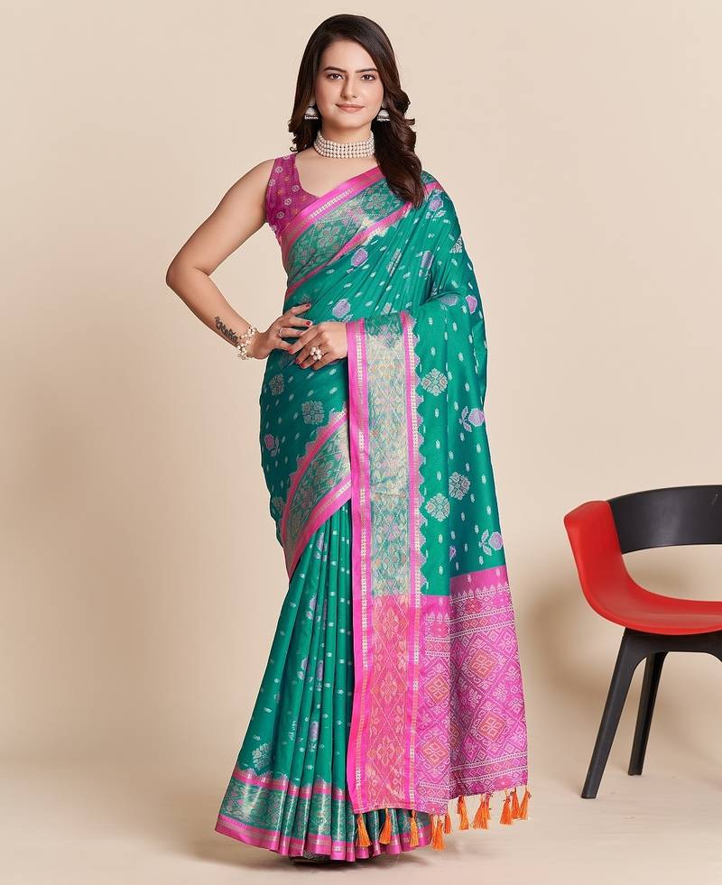 Rama woven self design embellished pure silk patola saree with blouse
