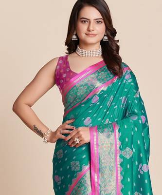 Rama woven self design embellished pure silk patola saree with blouse 2