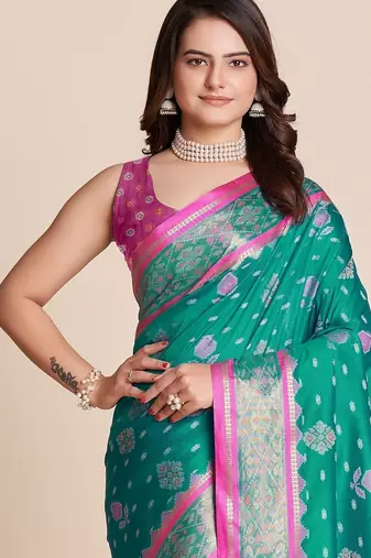 Rama woven self design embellished pure silk patola saree with blouse