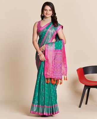 Rama woven self design embellished pure silk patola saree with blouse 3