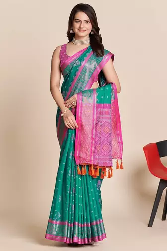 Rama woven self design embellished pure silk patola saree with blouse
