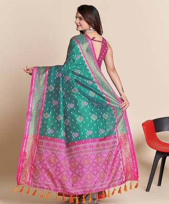 Rama woven self design embellished pure silk patola saree with blouse 4