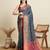 Grey woven self design embellished pure silk patola saree with blouse