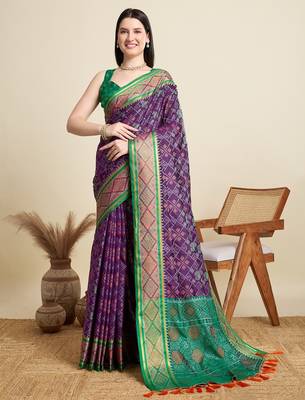 Purple woven self design embellished pure silk patola saree with blouse 1