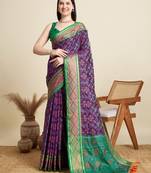 Purple woven self design embellished pure silk patola saree with blouse