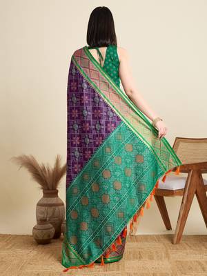 Purple woven self design embellished pure silk patola saree with blouse 4