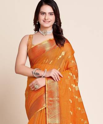 Light orange woven self design kota doria kota doria saree with blouse 2